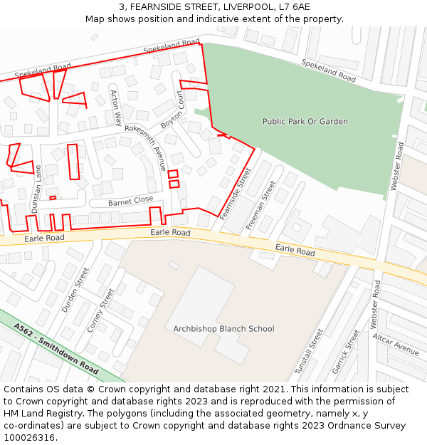 3, FEARNSIDE STREET, LIVERPOOL, L7 6AE: Location map and indicative extent of plot