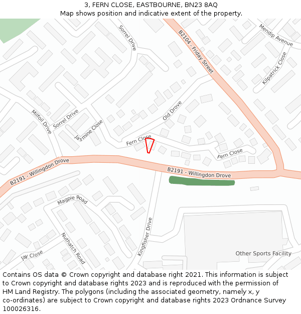 3, FERN CLOSE, EASTBOURNE, BN23 8AQ: Location map and indicative extent of plot