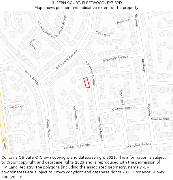 3, FERN COURT, FLEETWOOD, FY7 8PD: Location map and indicative extent of plot