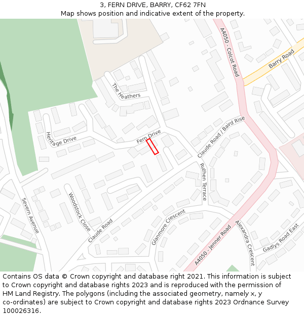 3, FERN DRIVE, BARRY, CF62 7FN: Location map and indicative extent of plot