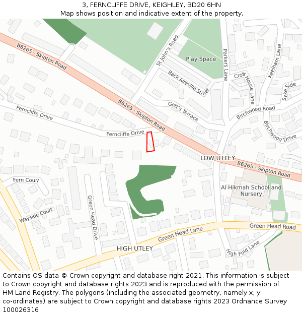 3, FERNCLIFFE DRIVE, KEIGHLEY, BD20 6HN: Location map and indicative extent of plot