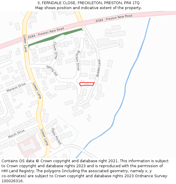 3, FERNDALE CLOSE, FRECKLETON, PRESTON, PR4 1TQ: Location map and indicative extent of plot
