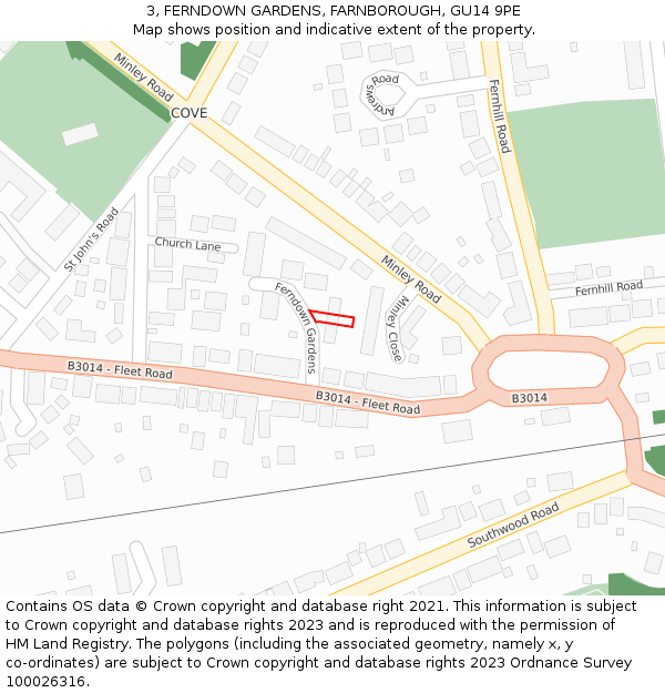 3, FERNDOWN GARDENS, FARNBOROUGH, GU14 9PE: Location map and indicative extent of plot