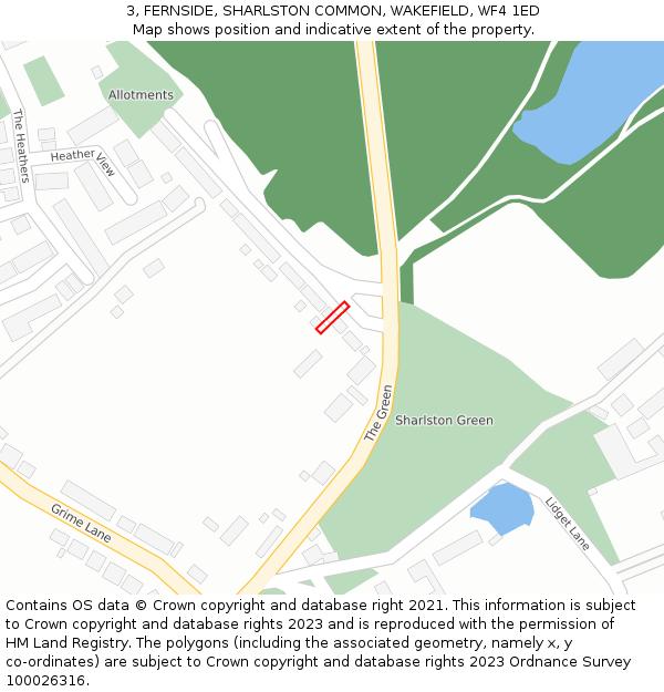 3, FERNSIDE, SHARLSTON COMMON, WAKEFIELD, WF4 1ED: Location map and indicative extent of plot