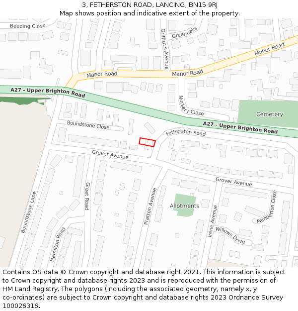 3, FETHERSTON ROAD, LANCING, BN15 9RJ: Location map and indicative extent of plot