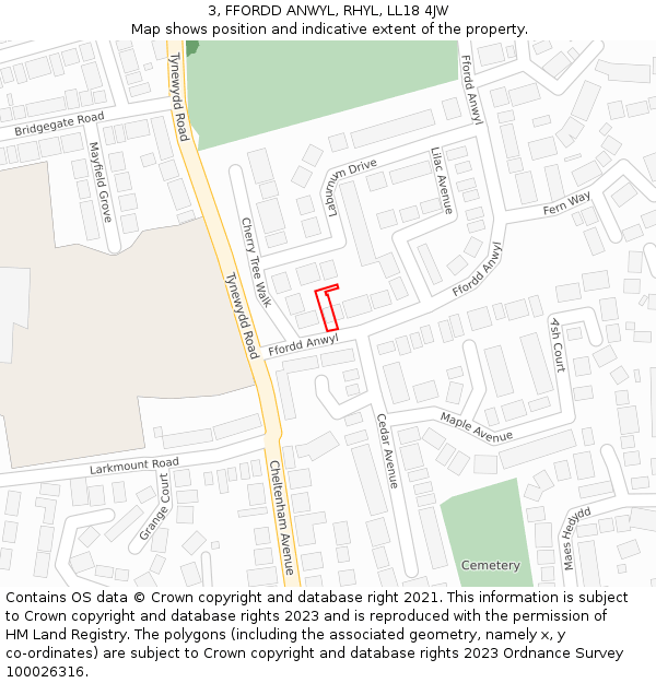 3, FFORDD ANWYL, RHYL, LL18 4JW: Location map and indicative extent of plot