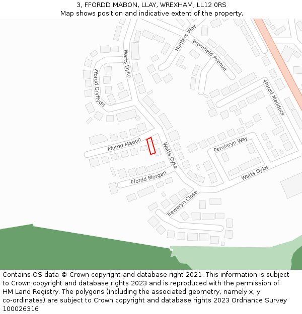 3, FFORDD MABON, LLAY, WREXHAM, LL12 0RS: Location map and indicative extent of plot