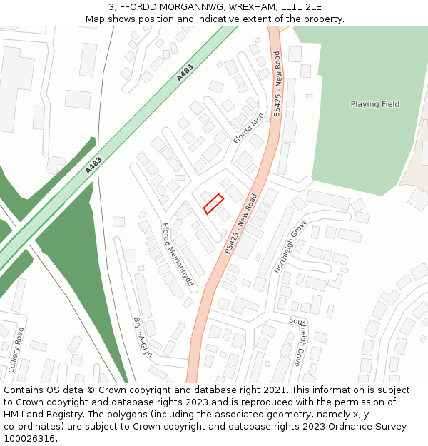 3, FFORDD MORGANNWG, WREXHAM, LL11 2LE: Location map and indicative extent of plot