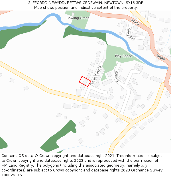 3, FFORDD NEWYDD, BETTWS CEDEWAIN, NEWTOWN, SY16 3DR: Location map and indicative extent of plot