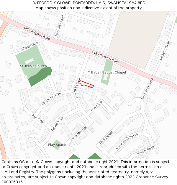 3, FFORDD Y GLOWR, PONTARDDULAIS, SWANSEA, SA4 8ED: Location map and indicative extent of plot