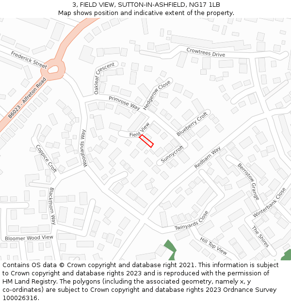 3, FIELD VIEW, SUTTON-IN-ASHFIELD, NG17 1LB: Location map and indicative extent of plot