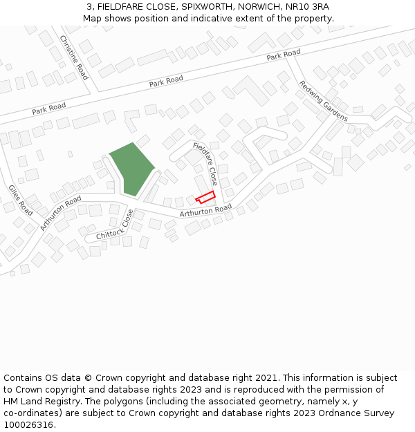 3, FIELDFARE CLOSE, SPIXWORTH, NORWICH, NR10 3RA: Location map and indicative extent of plot