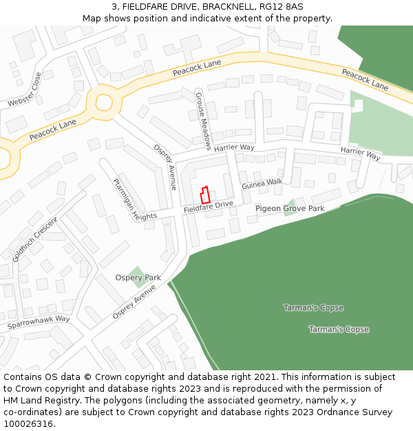 3, FIELDFARE DRIVE, BRACKNELL, RG12 8AS: Location map and indicative extent of plot