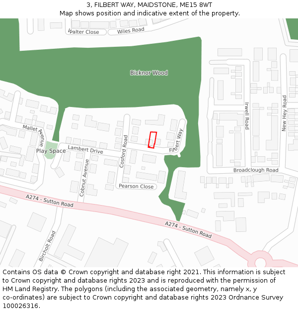 3, FILBERT WAY, MAIDSTONE, ME15 8WT: Location map and indicative extent of plot