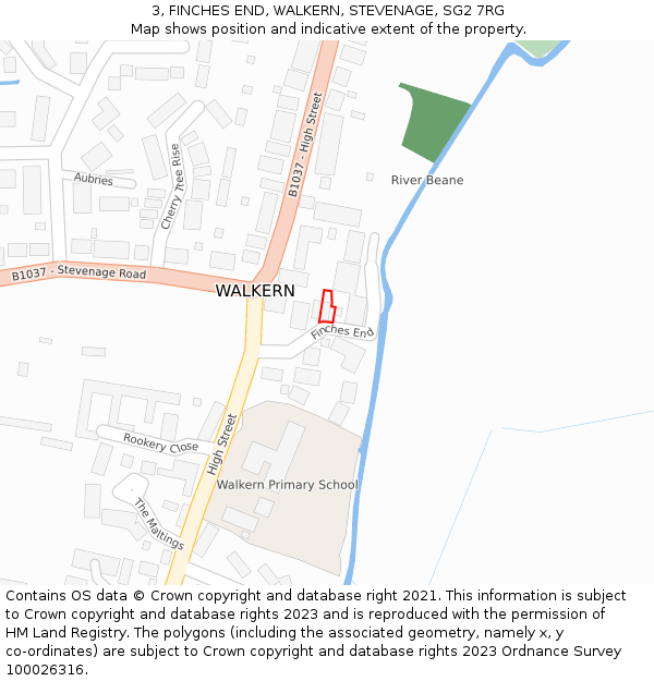 3, FINCHES END, WALKERN, STEVENAGE, SG2 7RG: Location map and indicative extent of plot