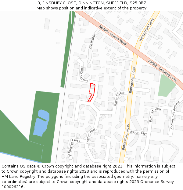 3, FINSBURY CLOSE, DINNINGTON, SHEFFIELD, S25 3RZ: Location map and indicative extent of plot