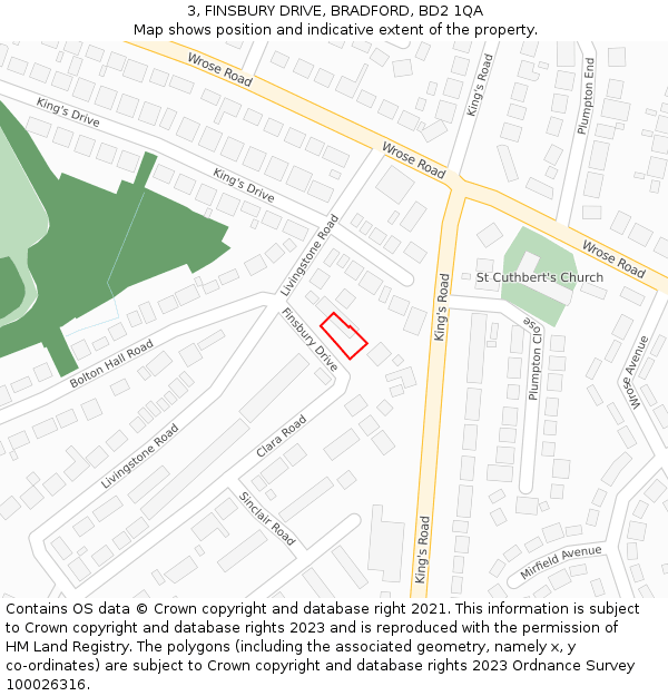 3, FINSBURY DRIVE, BRADFORD, BD2 1QA: Location map and indicative extent of plot