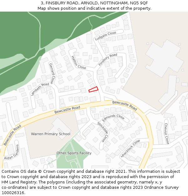 3, FINSBURY ROAD, ARNOLD, NOTTINGHAM, NG5 9QF: Location map and indicative extent of plot