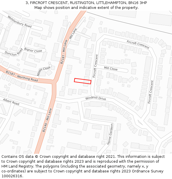 3, FIRCROFT CRESCENT, RUSTINGTON, LITTLEHAMPTON, BN16 3HP: Location map and indicative extent of plot
