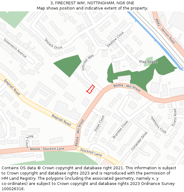 3, FIRECREST WAY, NOTTINGHAM, NG6 0NE: Location map and indicative extent of plot