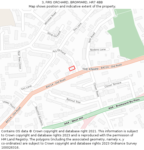 3, FIRS ORCHARD, BROMYARD, HR7 4BB: Location map and indicative extent of plot