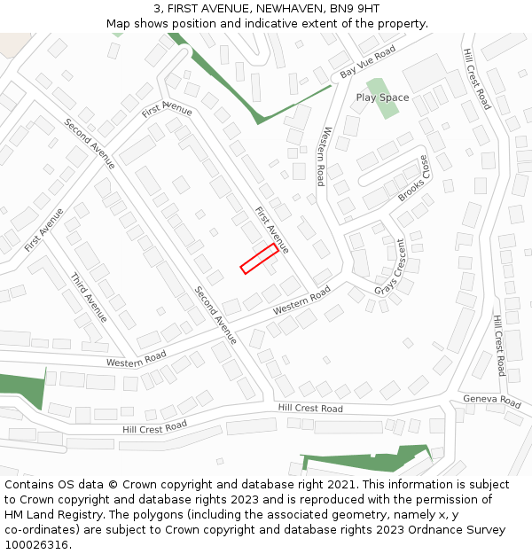 3, FIRST AVENUE, NEWHAVEN, BN9 9HT: Location map and indicative extent of plot