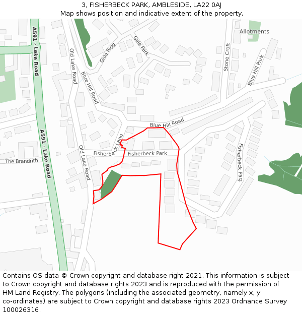 3, FISHERBECK PARK, AMBLESIDE, LA22 0AJ: Location map and indicative extent of plot
