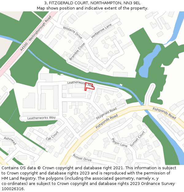 3, FITZGERALD COURT, NORTHAMPTON, NN3 9EL: Location map and indicative extent of plot