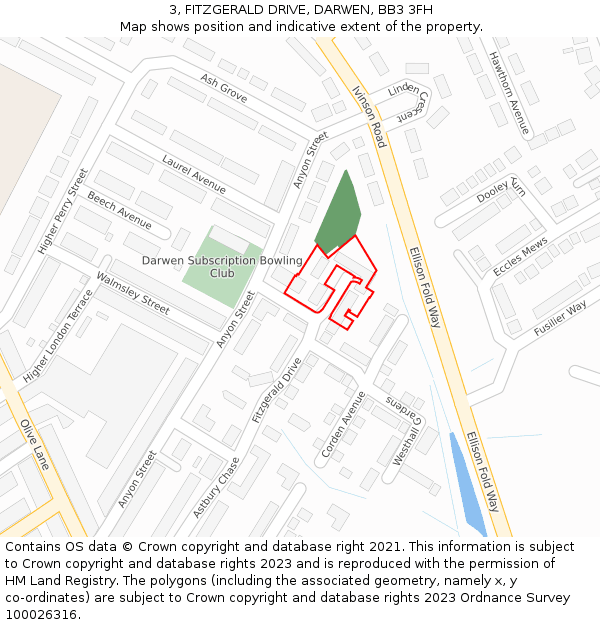 3, FITZGERALD DRIVE, DARWEN, BB3 3FH: Location map and indicative extent of plot