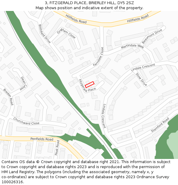 3, FITZGERALD PLACE, BRIERLEY HILL, DY5 2SZ: Location map and indicative extent of plot