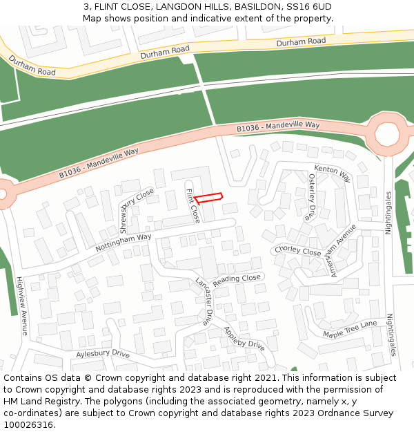 3, FLINT CLOSE, LANGDON HILLS, BASILDON, SS16 6UD: Location map and indicative extent of plot