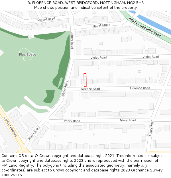 3, FLORENCE ROAD, WEST BRIDGFORD, NOTTINGHAM, NG2 5HR: Location map and indicative extent of plot