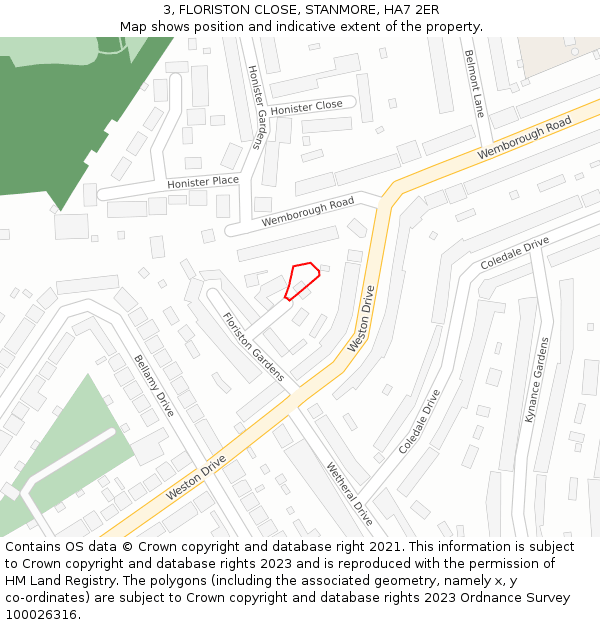 3, FLORISTON CLOSE, STANMORE, HA7 2ER: Location map and indicative extent of plot