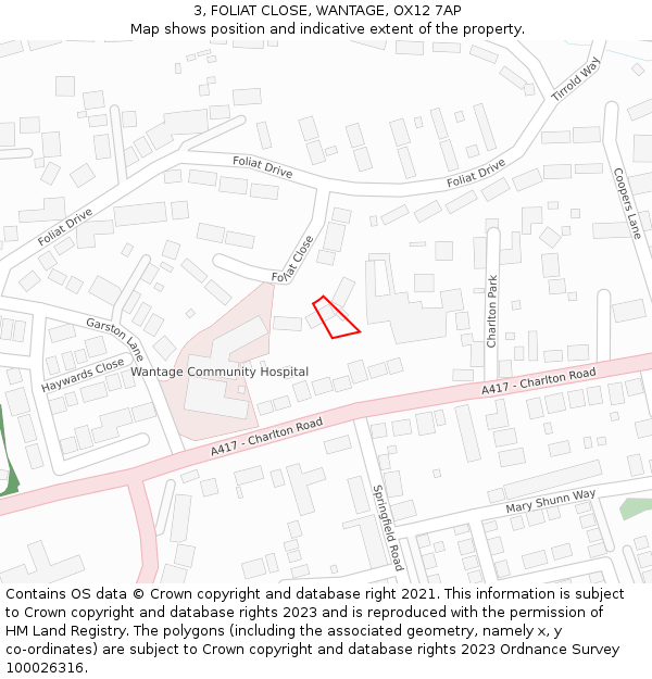 3, FOLIAT CLOSE, WANTAGE, OX12 7AP: Location map and indicative extent of plot
