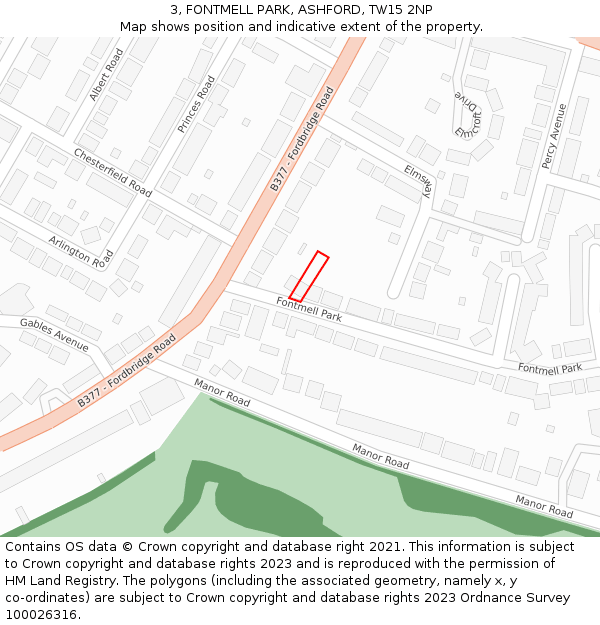3, FONTMELL PARK, ASHFORD, TW15 2NP: Location map and indicative extent of plot