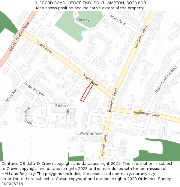 3, FOORD ROAD, HEDGE END, SOUTHAMPTON, SO30 0DB: Location map and indicative extent of plot