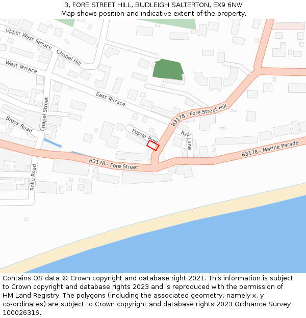 3, FORE STREET HILL, BUDLEIGH SALTERTON, EX9 6NW: Location map and indicative extent of plot