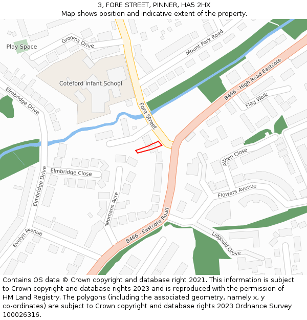 3, FORE STREET, PINNER, HA5 2HX: Location map and indicative extent of plot