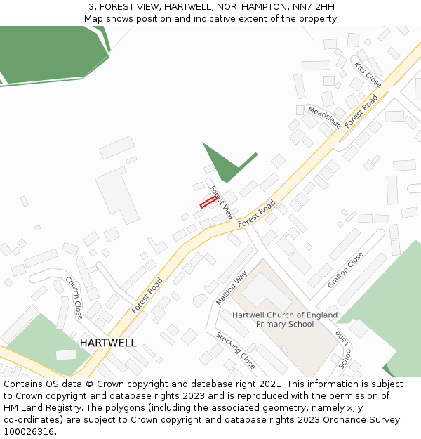 3, FOREST VIEW, HARTWELL, NORTHAMPTON, NN7 2HH: Location map and indicative extent of plot