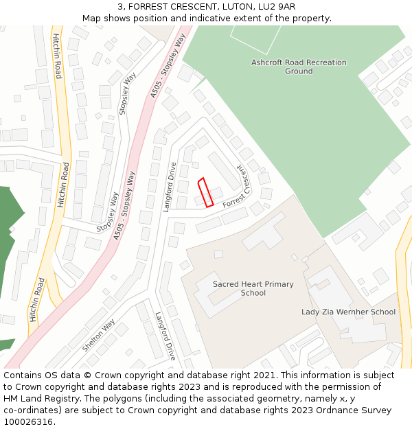 3, FORREST CRESCENT, LUTON, LU2 9AR: Location map and indicative extent of plot