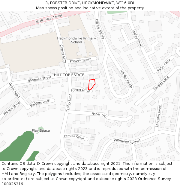 3, FORSTER DRIVE, HECKMONDWIKE, WF16 0BL: Location map and indicative extent of plot