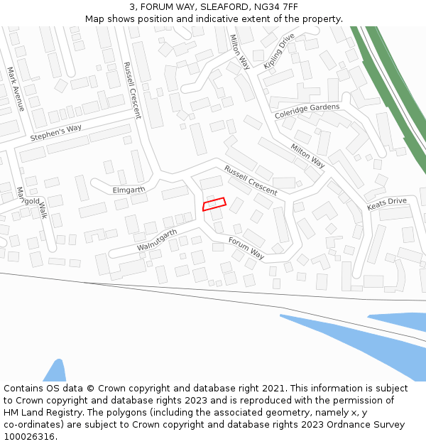 3, FORUM WAY, SLEAFORD, NG34 7FF: Location map and indicative extent of plot