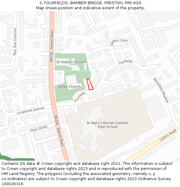3, FOURFIELDS, BAMBER BRIDGE, PRESTON, PR5 6GS: Location map and indicative extent of plot