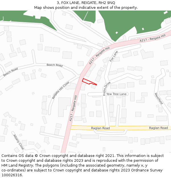 3, FOX LANE, REIGATE, RH2 9NQ: Location map and indicative extent of plot