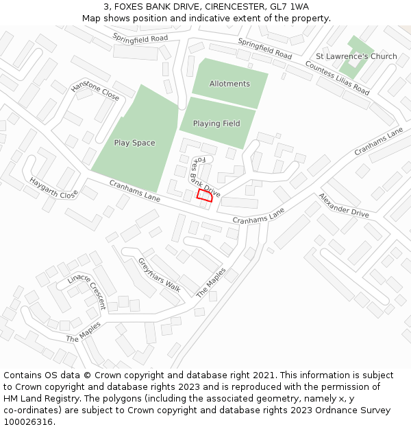 3, FOXES BANK DRIVE, CIRENCESTER, GL7 1WA: Location map and indicative extent of plot