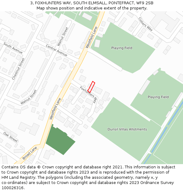 3, FOXHUNTERS WAY, SOUTH ELMSALL, PONTEFRACT, WF9 2SB: Location map and indicative extent of plot