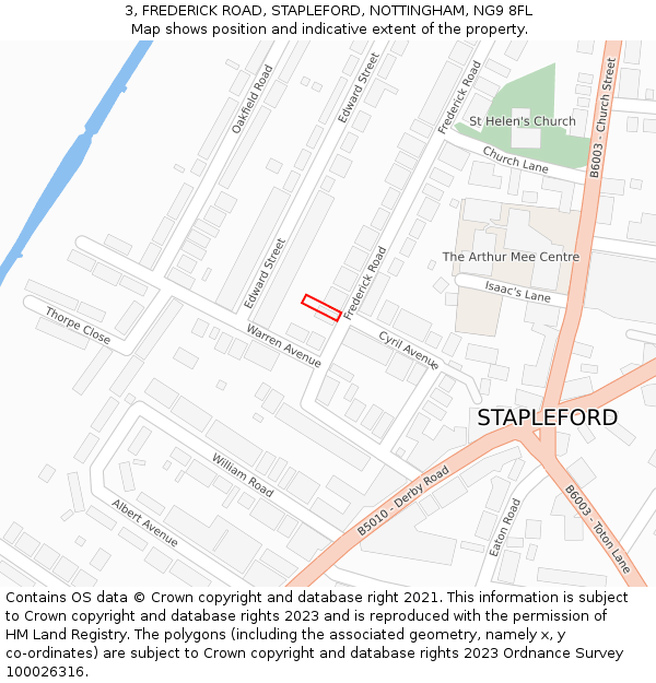 3, FREDERICK ROAD, STAPLEFORD, NOTTINGHAM, NG9 8FL: Location map and indicative extent of plot