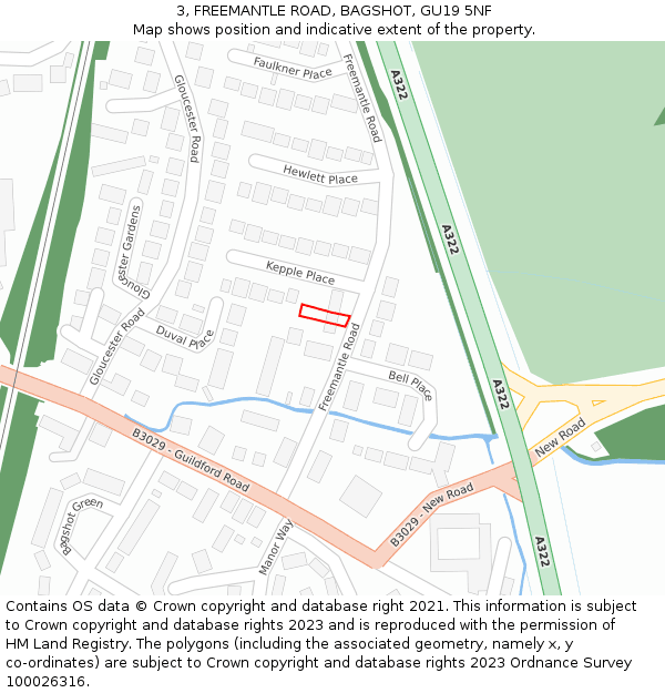 3, FREEMANTLE ROAD, BAGSHOT, GU19 5NF: Location map and indicative extent of plot