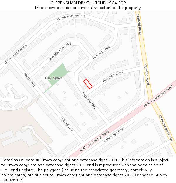 3, FRENSHAM DRIVE, HITCHIN, SG4 0QP: Location map and indicative extent of plot