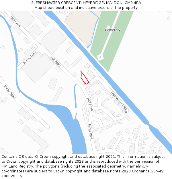 3, FRESHWATER CRESCENT, HEYBRIDGE, MALDON, CM9 4PA: Location map and indicative extent of plot